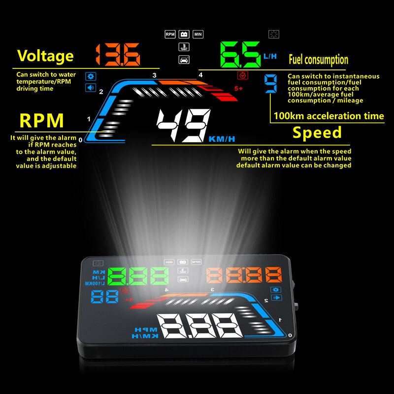 Q700 Speedometer 5.5" Odometer Mileage HUD head up Display Digital Speed Auto Alarm MPH KMH Display Windscreen Projector