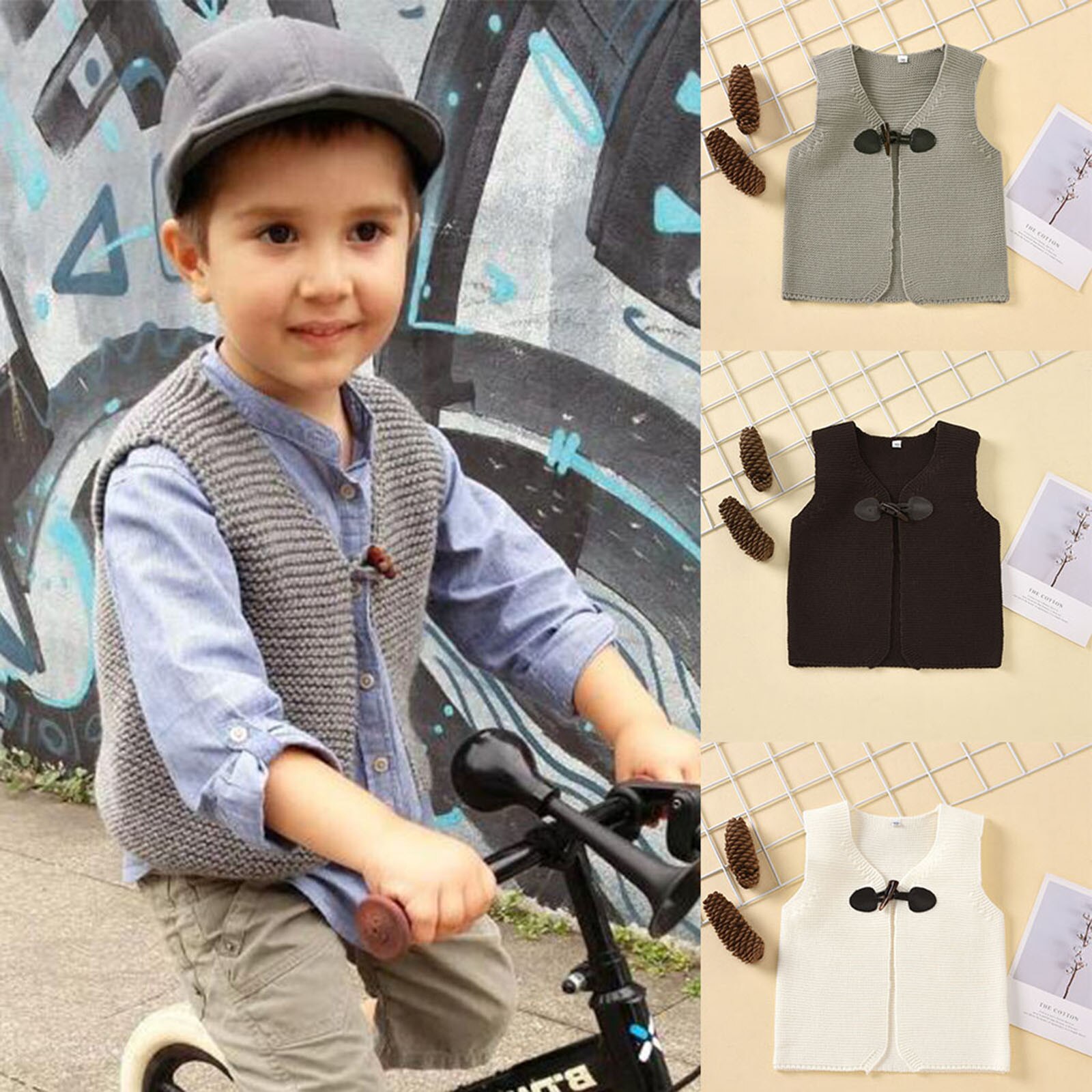 Peuter Baby Kinderen Jongens Meisjes Effen Kleuren Warm Button Gebreide Trui Vest Jas Uitloper Gentleman Kleding Vest # P4