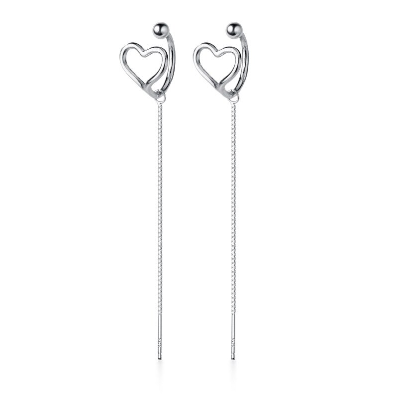 Pendientes de plata de ley 925 MloveAcc de genuina, corazón hueco dulce ligado, línea de oreja de 10cm para mujer, plata 925, de joyería