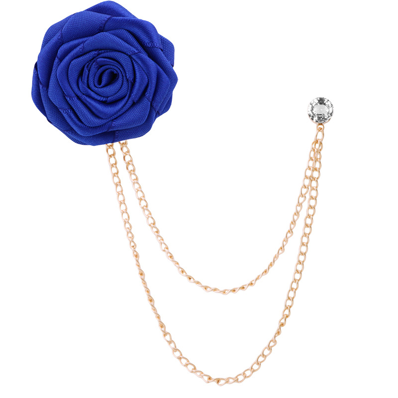 Korean Bridegroom Wedding Brooches Cloth Art Hand-made Rose Flower Brooch Lapel Pin Badge Tassel Chain Men's Suit Accessories: Gold-color