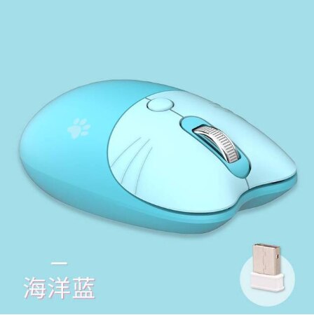 Cut Cat 2.4G Wireless Ergonomics Keyboard Set Mixed Candy Color Keycap Keyboard and Mouse Comb for Laptop Notebook PC Girls: Blue mouse