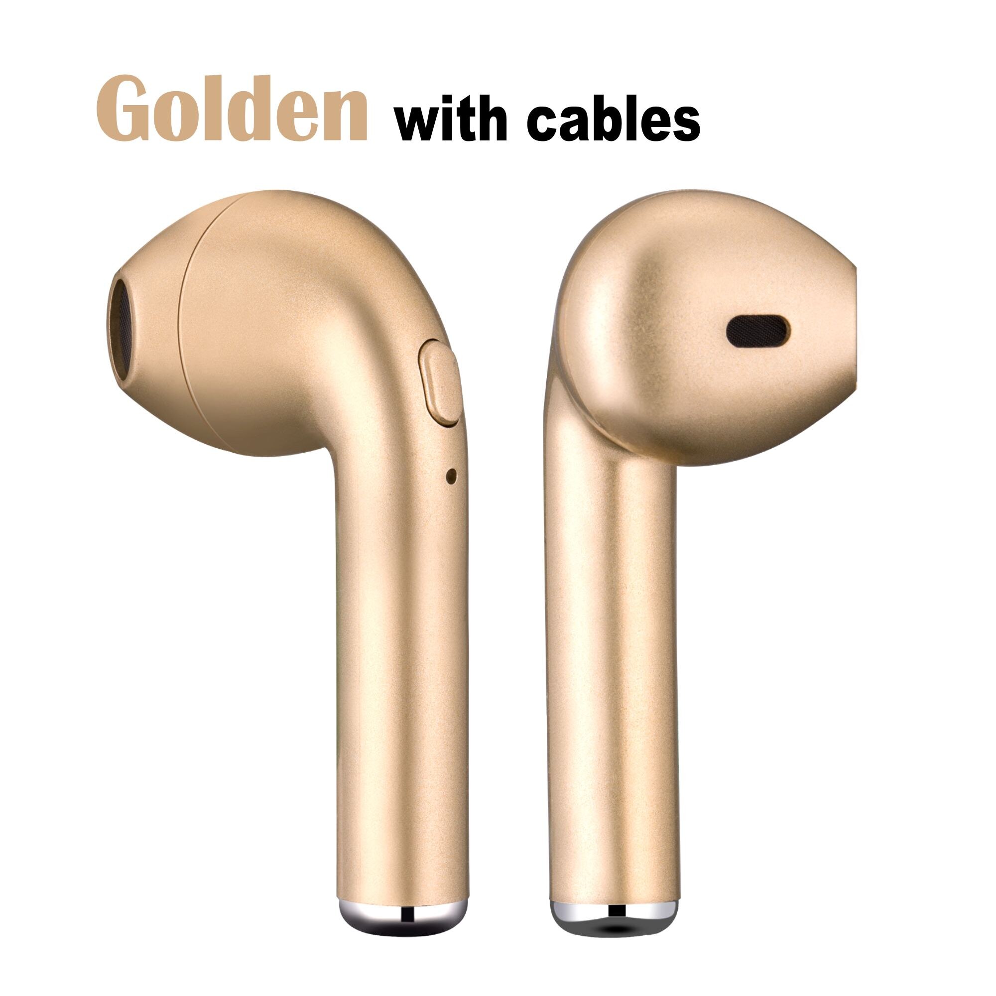 In-ear I7 i7s TWS auriculares inalámbricos Bluetooth auriculares con micrófono para teléfonos apple xiaomi huawei con cables: 2Golden with Cable