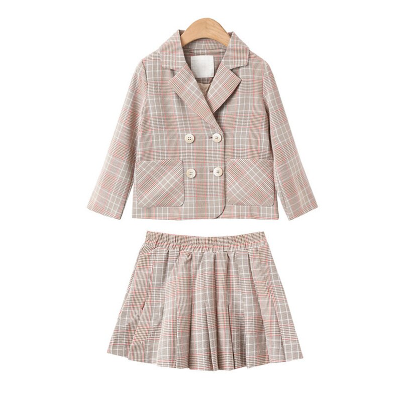 Veste + jupe + chemisier à carreaux pour filles, ensemble 3 pièces de de luxe, veste + jupe + chemisier, tenue décontractée pour adolescentes, printemps et automne: Jacket and Skirt / 4
