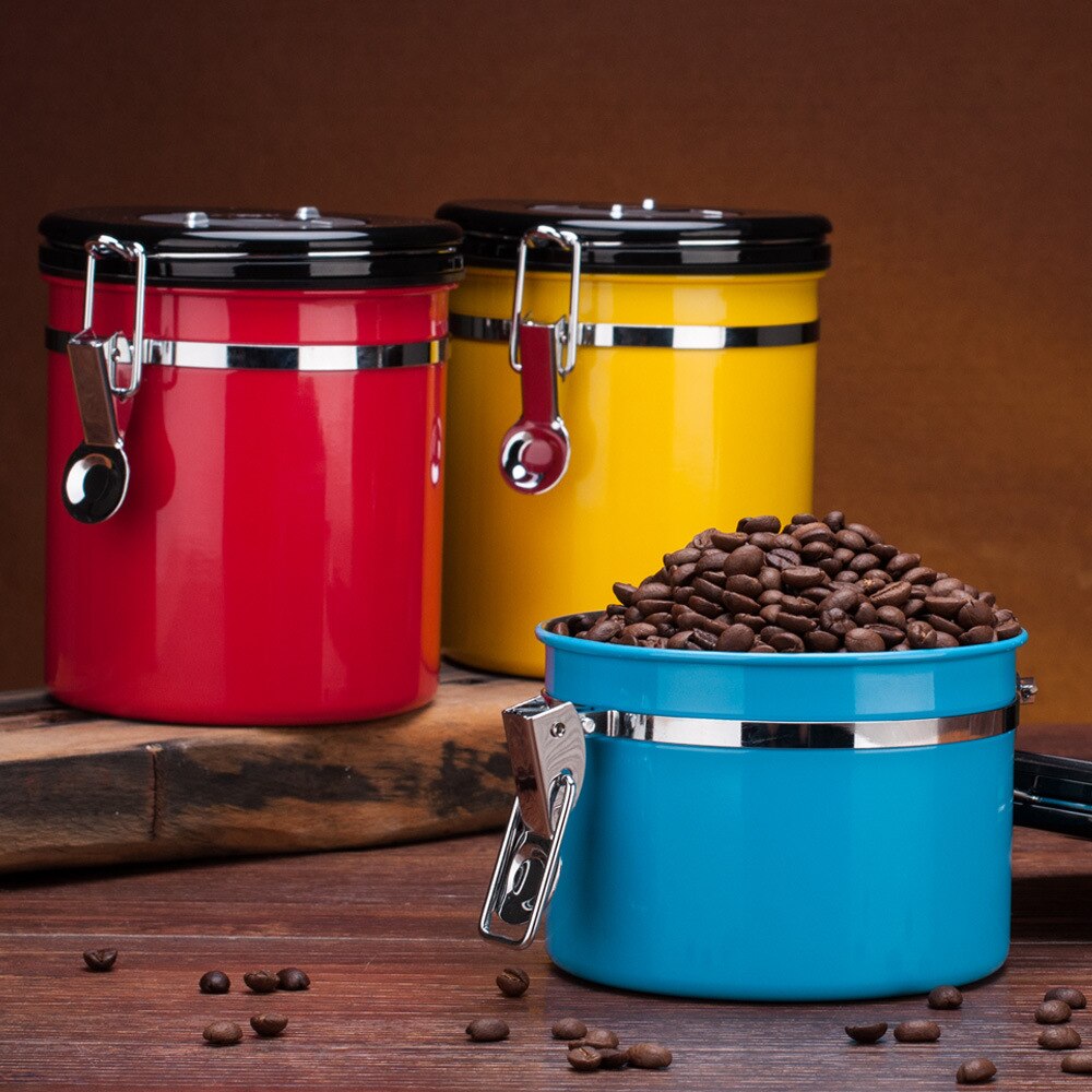 Kaffekrukke kaffebønner beholder rustfrit stål lufttæt kaffe tedåse tid udstødningsventil kaffe caddies køkken bar værktøj
