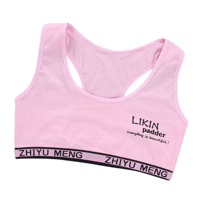 Junior Girl Racerback Cotton Sport Training Bra Letter Print Solid Color Wide Strap Underwear Bralette Seamless Layered Crop Top: B