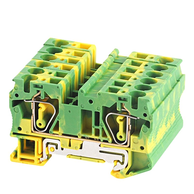 10Pcs Spring Ground Terminal Blocks ST6-PE Morsettiera Din Rail Yellow Green Earthing Terminals Block Wire Cable Connector 6mm2