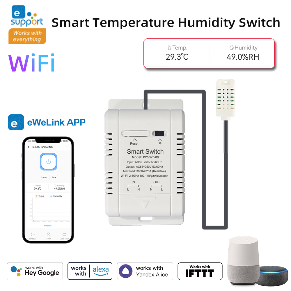 Ewelink wifi temperatur- og fugtighedssensor sikkerhed hjemmeautomation indendørs overvågning termometer fungerer med alexa google
