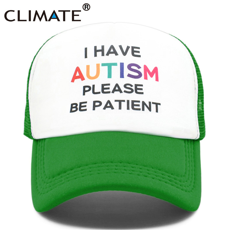 CLIMATE Autism Cap Please Be Patient I Have Autism Trucker Cap Autistic The Good Doctor Shaun Murphy Child Pattern Mesh Cap Caps: Green / adult 55to58cm Head