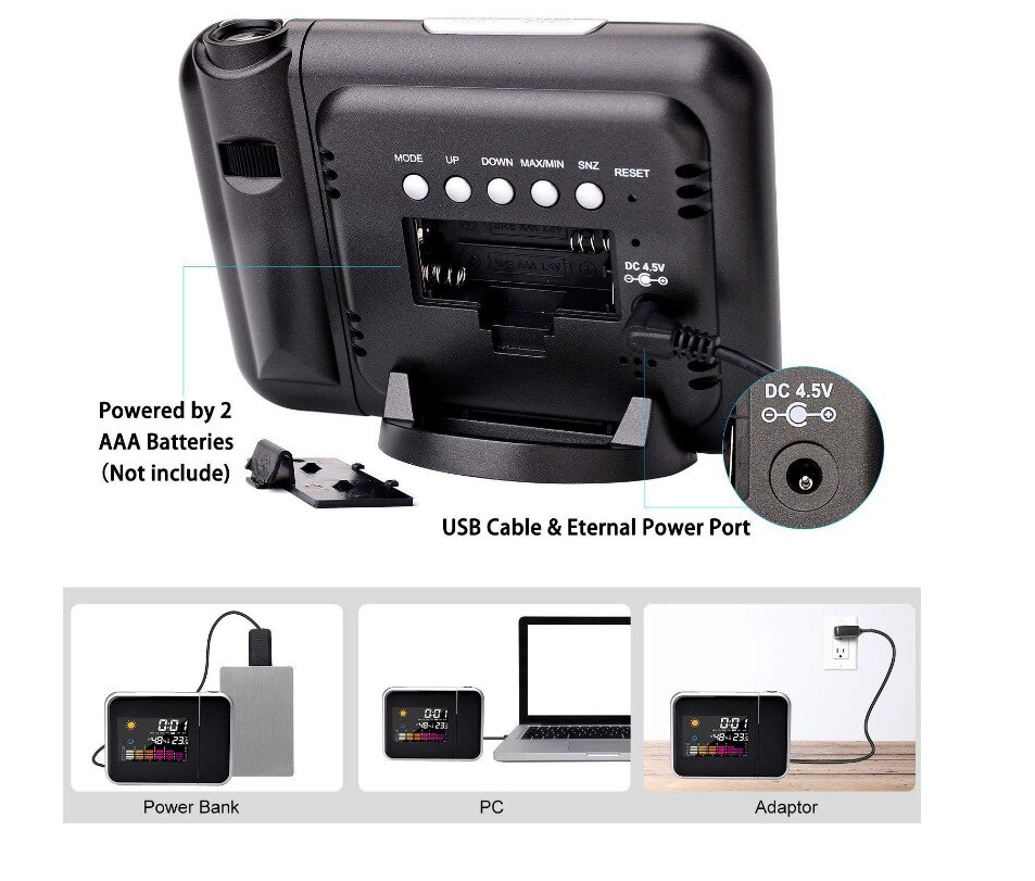 Digitale Projectie Wekker Projector In/Outdoor Hygrometer Wekker Met Temperatuur En Vochtigheid Projectie Scherm