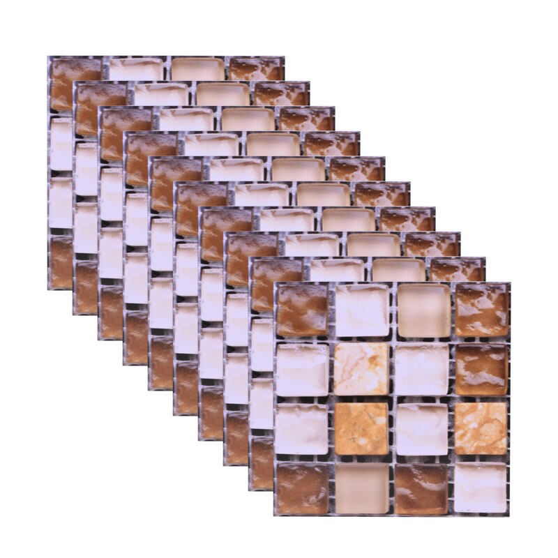 Autocollants muraux en mosaïque, 10 pièces, 10x10cm, autocollant pour peler et coller, rétro-adhésif, pour bricolage, cuisine, salle de bain, décoration murale de la maison: B11
