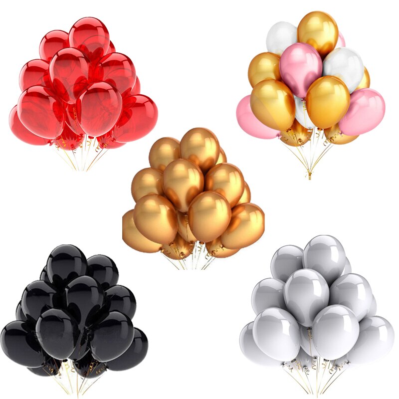 Ballons gonflables à Air et à hélium en Latex, 20 pièces, 12 pouces, or, argent, noir, pour décor de fête de mariage, fournitures pour enfants