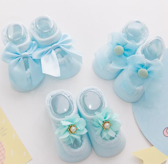 Kid 'S Sokken 3 Paar Kant Boog Poreuze Sokken Koreaanse Stijl Dunne Holle Baby No-Show Sokken katoenen Sokken: Blue 3pair / 1 to 3year