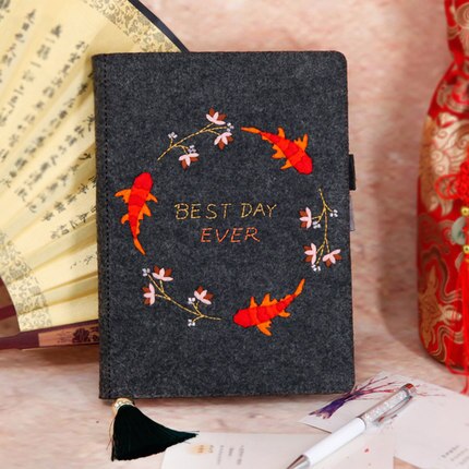 Chinoiserie Non-woven fabric Felt Notebook Cover DIY Material Package Hand Sewing Chinese Style Felt Diary Book Cover Kit Bag
