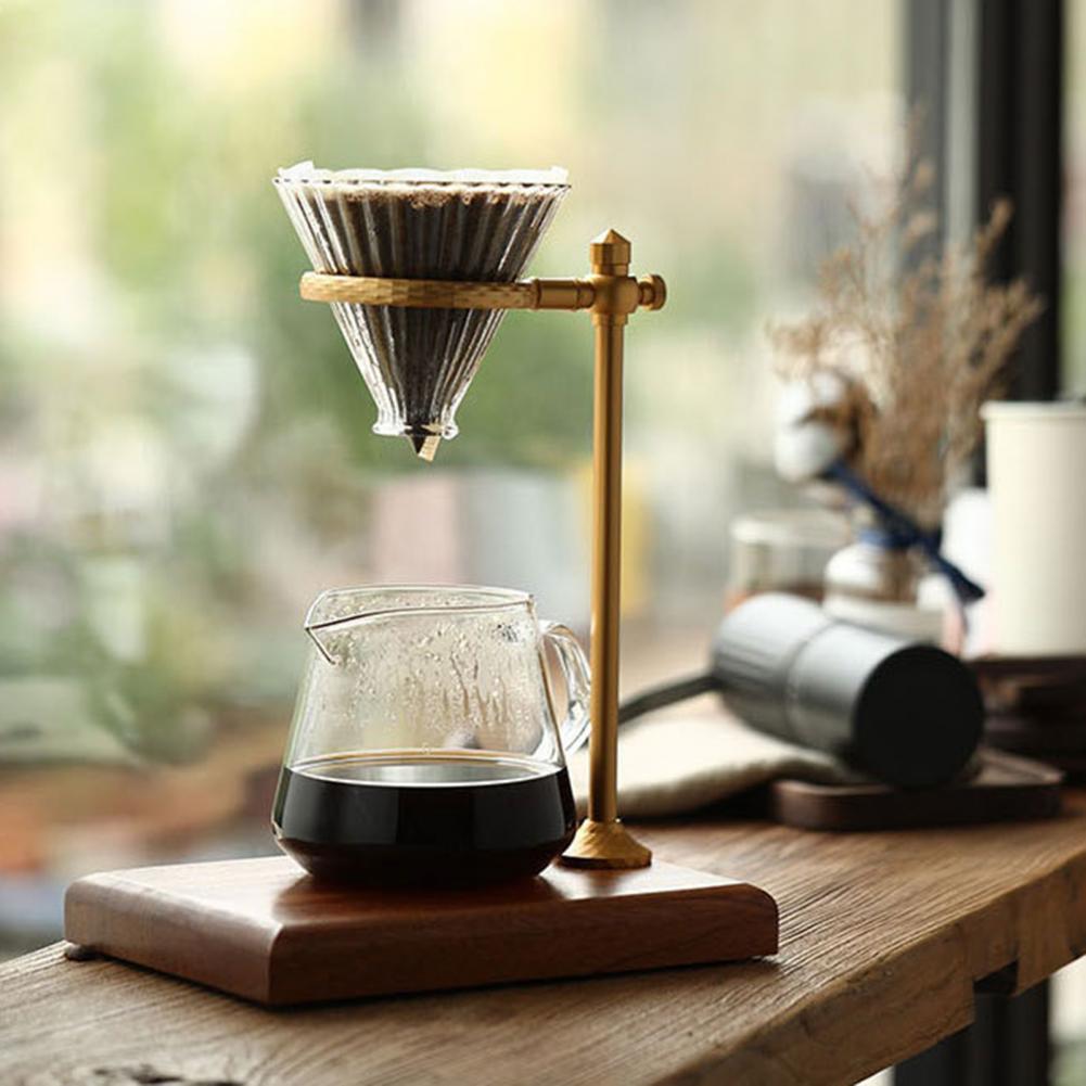 Colador de café de aleación de aluminio de larga duración, soporte excelente para gotero de café con Base de madera, altura ajustable