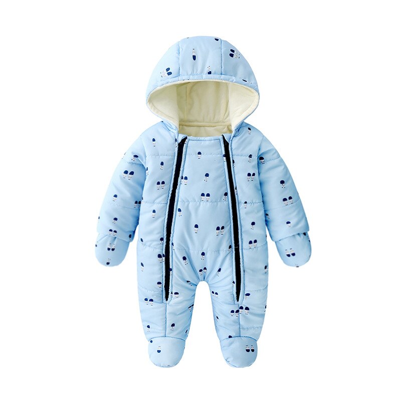 Inverno bambini vestiti per bambina pagliaccetto e guanti per neonato in cotone spesso stampato cartone animato blu tuta da neve per neonato: 9-12M