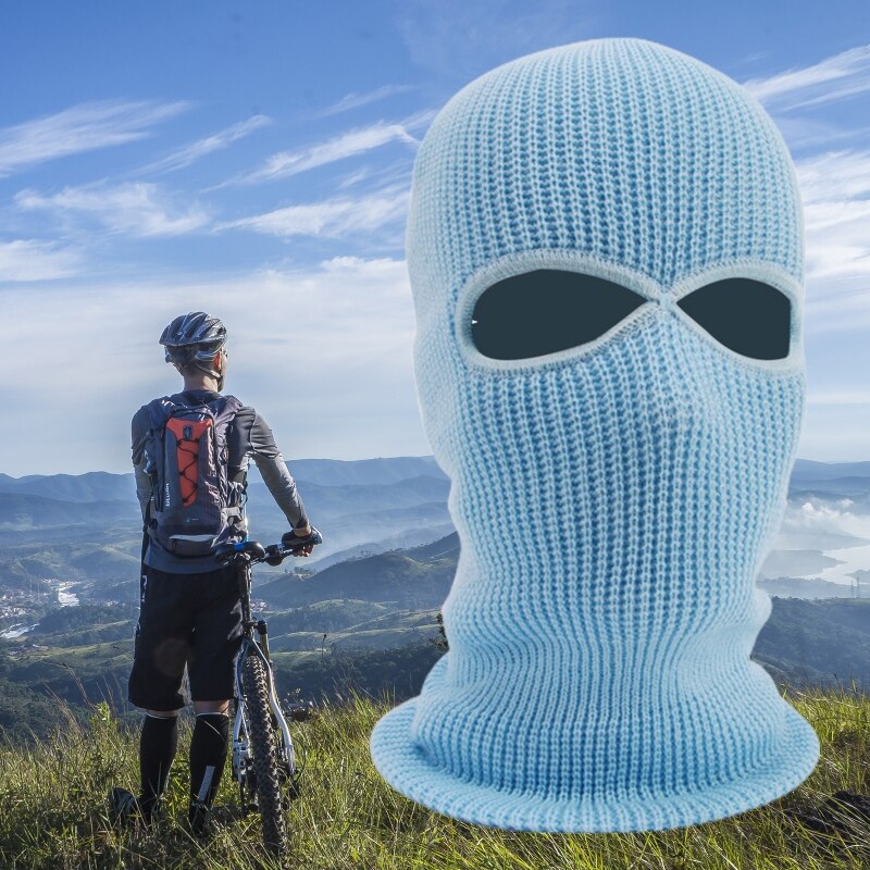 Masque de Ski tricoté unisexe à 2 trous, chapeau de cagoule d&#39;hiver, couleur unie, couvre le visage et le cou, guêtre d&#39;extérieur, bonnet coupe-vent
