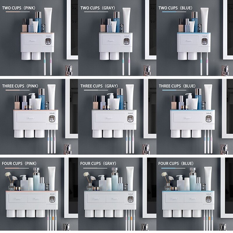 Magnetic Adsorption Inverted Toothbrush Holder Automatic Toothpaste Squeezer Dispenser Storage Rack Bathroom Accessories