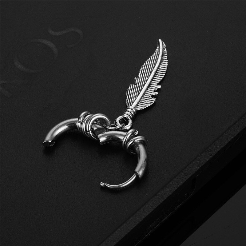 Korean Stainless Steel Coil Feather Earrings For Women Man Punk Goth Hoop Earrings Ear Clip On Piercing Jewelry