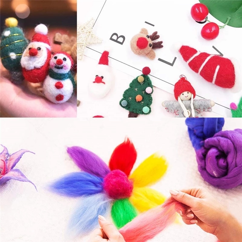 24 Colors Wool Fiber DIY Wool Felt Kit Handle Wool Felt Toys Making Fabric Materials Handcraft Felt Needle For Beginners