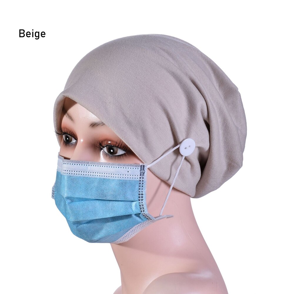 Multicolor sombrero turbante para mujeres de Botón de gorros Hijab interiores de la cabeza bufanda estilo Hijab Underscarf sombrero diadema tubo: Beige