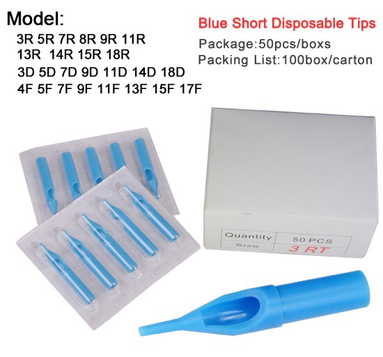 100 stks blauw korte steriele plastic tattoo tip nozzles supply E051