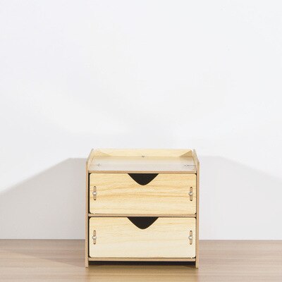 DIY Wooden Multi-layer Drawer Desk Set Wood Board Storage Box Desktop Finishing Tool Drawer Organizer Office Home Supplies: Yellow-2 layer
