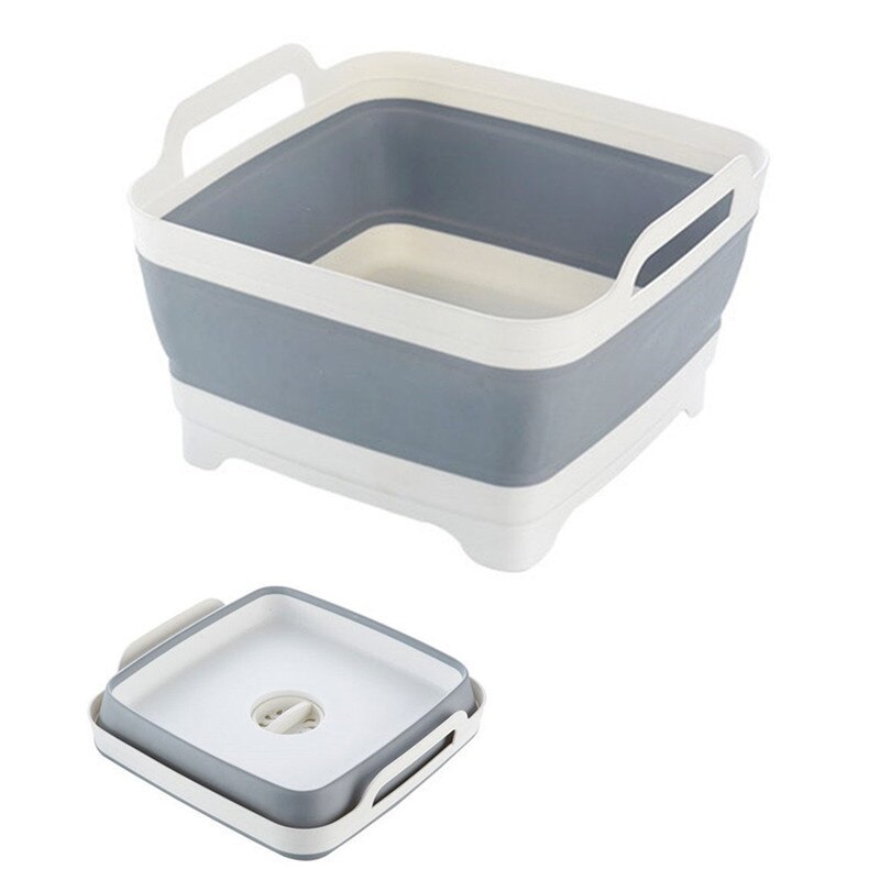 1pc Silicone Dish Tub Collapsible Collapsible Drain Plug Carry Handles Washing Basin Drainer Sink Colander Camping: Default Title