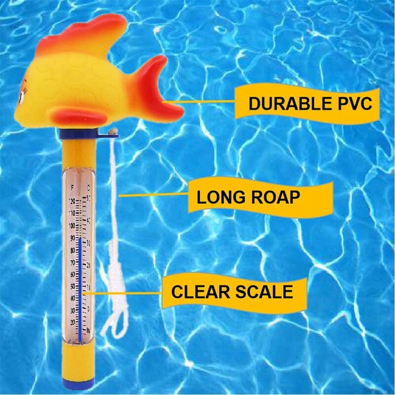 Drijvende zwembadthermometer met touwtje, vijverwaterthermometer voor zwembad, bad, spa, kuipen, visvijvers