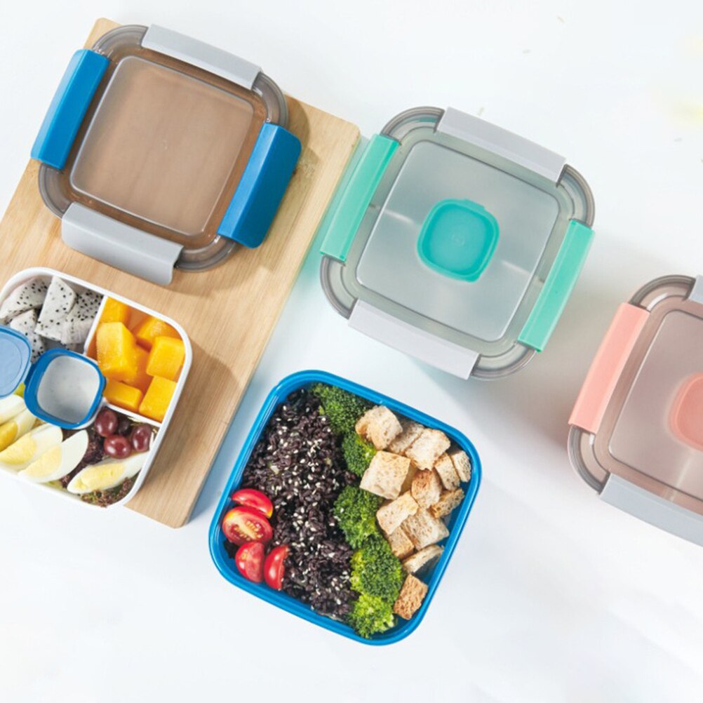 Salad Lunch Container Large Salad Bowl With Removable 4-Compartment Bento-Style Tray And Sauce Container #20
