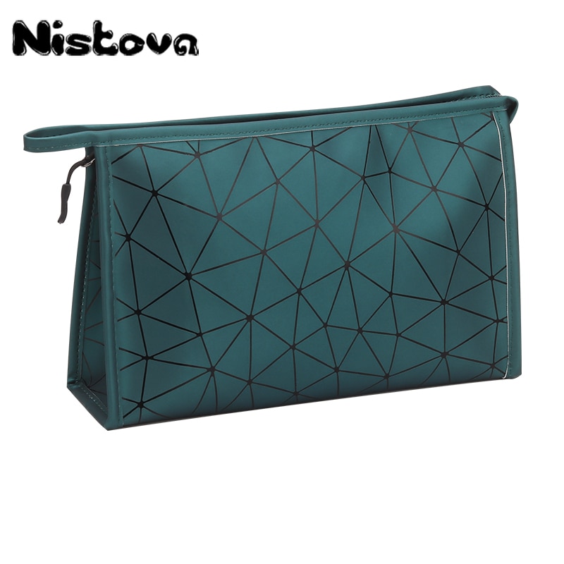 Neceser de PU con entramado de diamantes, organizador de viaje resistente al agua para mujer, estuche de útiles de maquillaje para damas, estuche de maquillaje