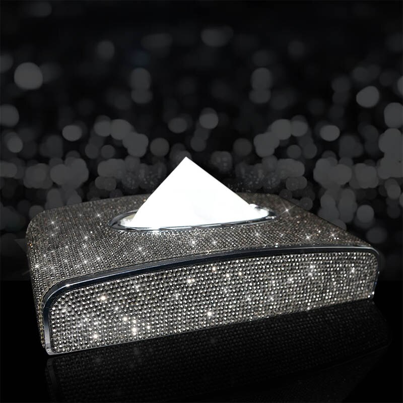 Diamond Tissue Box Holder for Car Leather Crystals Paper Towel Cover Case with Number Card Car Interior Accessories: grey