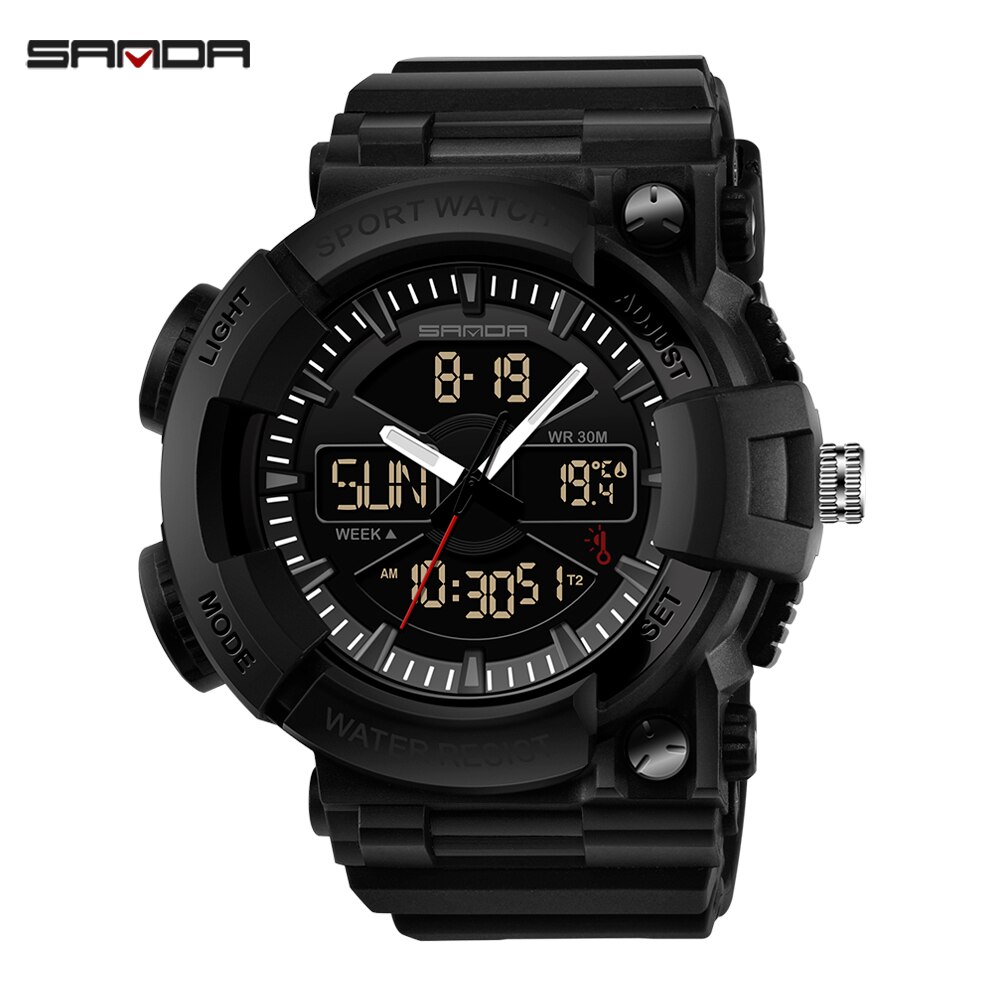 Mannen Dual Display Horloges Digtal Horloge Heren Outdoor Sport Waterdichte Led Klok Duiken Elektronische Horloges Schok Temperatuur: E