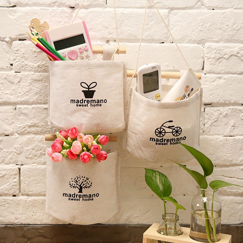 Sac de rangement mural suspendu, 1 unité, 15x13.5cm, sac de rangement suspendu, organisateur de jouets en coton et lin, pochette de poche décorative, Organization de la maison