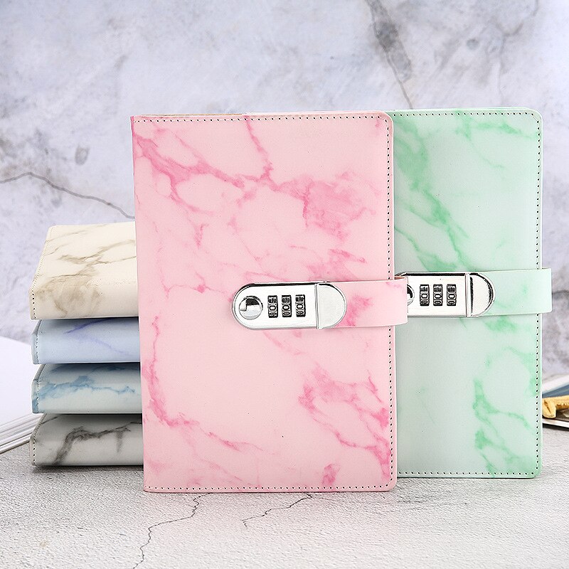 Kleurrijke Lock Notebook Secret Bescherming Planner Marbling Boek Code Boek School Briefpapier Schoolbenodigdheden