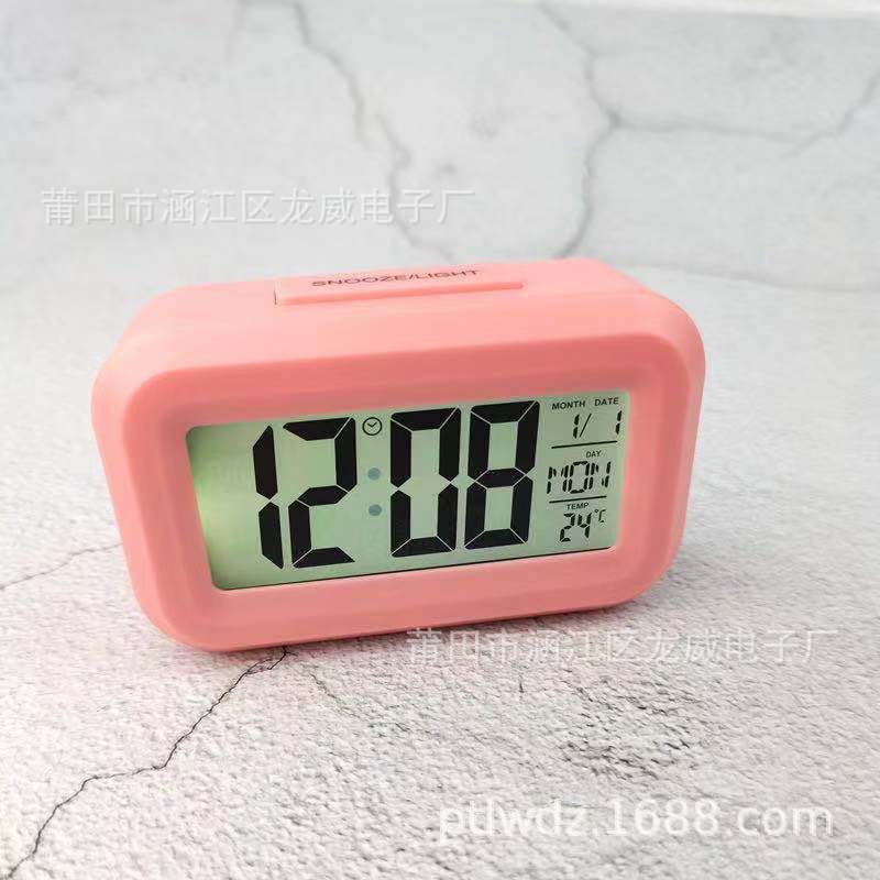 Ins Mini LED Alarm Clock Luminous Digital Desktop Clock Table Electronic Multifunction Clocks cute clock: Pink