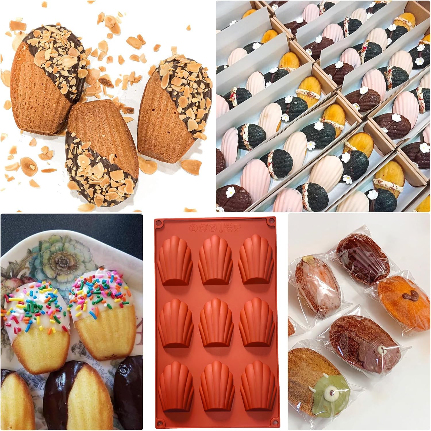För madeleine-bakplåtar , 4 9- -kaksformar i silikon med non-stick-beläggning, snäckformade madeleineformar