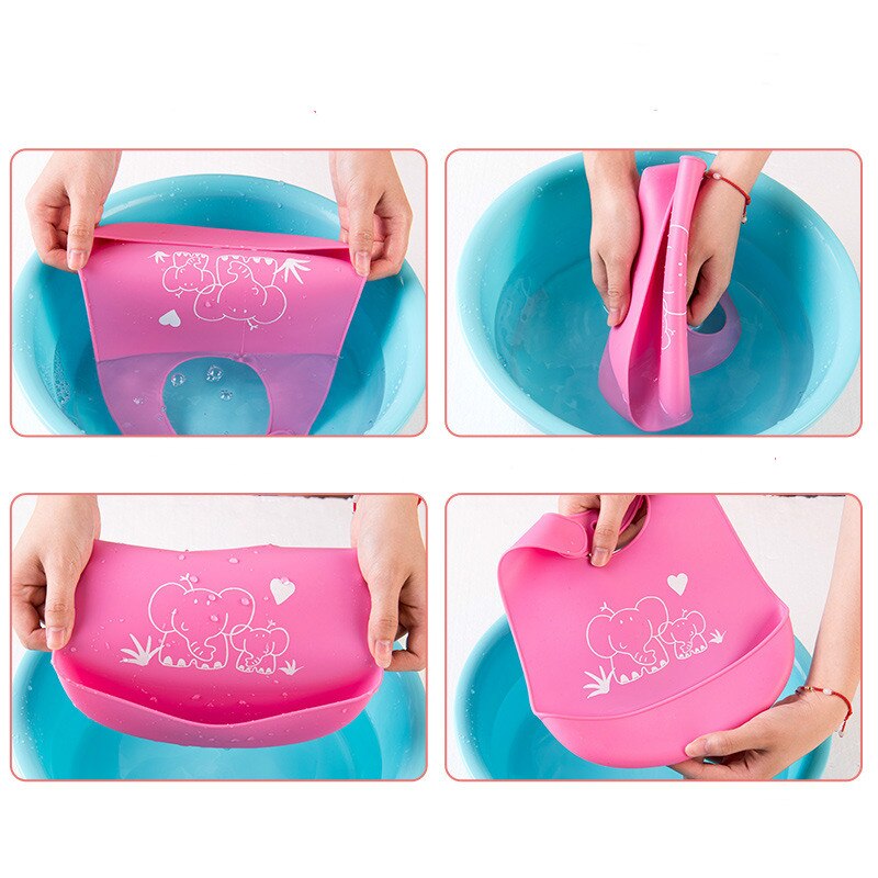 Infant Baby Boys Girls Silicone Waterproof Cute Toddler Bib Washable Roll Up Crumb Catcher Feeding Eating Baby's Bib
