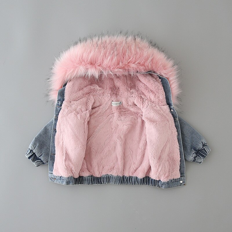 Baby Winter Jas Bontkraag Denim Jas Voor Peuter Jongens Meisjes Mode Warme Katoenen Jas Voor Kinderen Kinderen Dikker Kleding