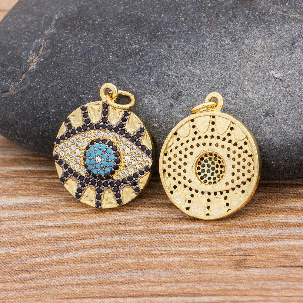 Classic Micro Pave Copper Zircon Evil Eye Necklace Gold Color Link Chain Round Pendant Necklace Lucky Jewelry for Female