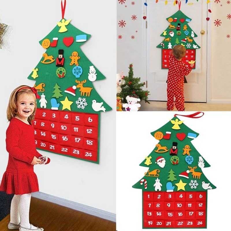 DIY Felt Christmas Tree Advent Calendar Thicken Fabric with Pockets Xmas Year Decor