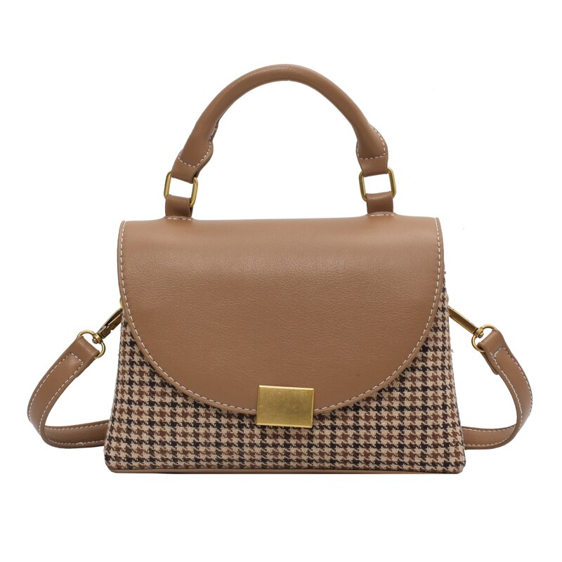 Handtassen voor vrouwen, pied-de-poule dames crossbody tas, handtassen, vintage pu leren schoudertassen met haakjes: Khaki