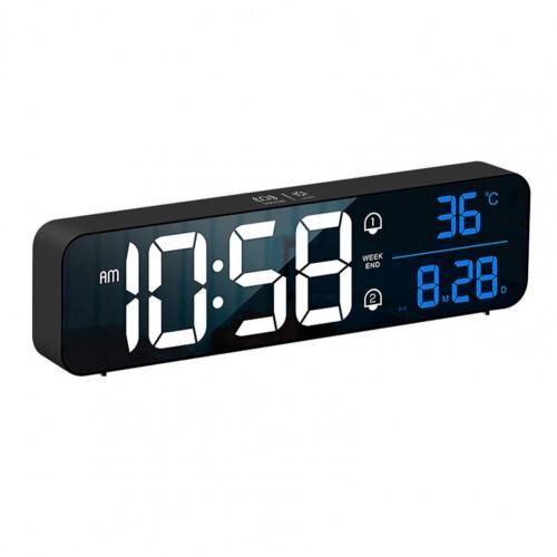 Large Screen LED Digital Alarm Clock Rechargeable Adjustable Temperature Display Desktop Alarm Clock LED Desktop Digital Clock: black