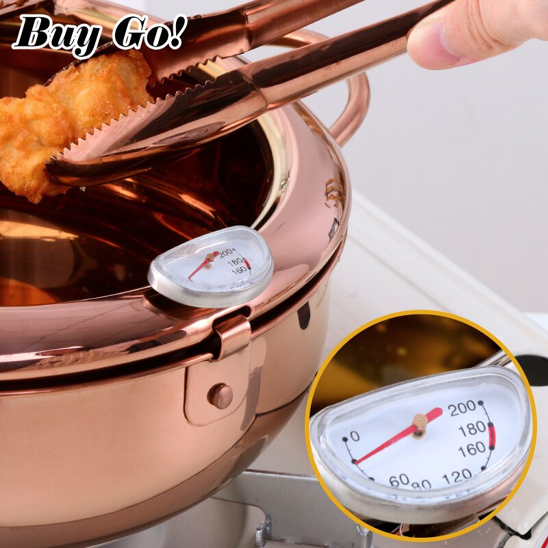 Olla de acero inoxidable con termómetro y tapa, sartén japonesa de Tempura profunda, práctica, utensilios de cocina seguros