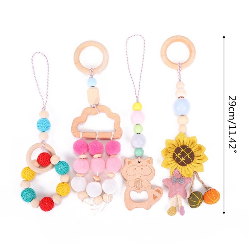4 Stks/set Baby Play Gym Frame Wandelwagen Opknoping Hangers Hout Ring Bijtring Molaire: sunflower B
