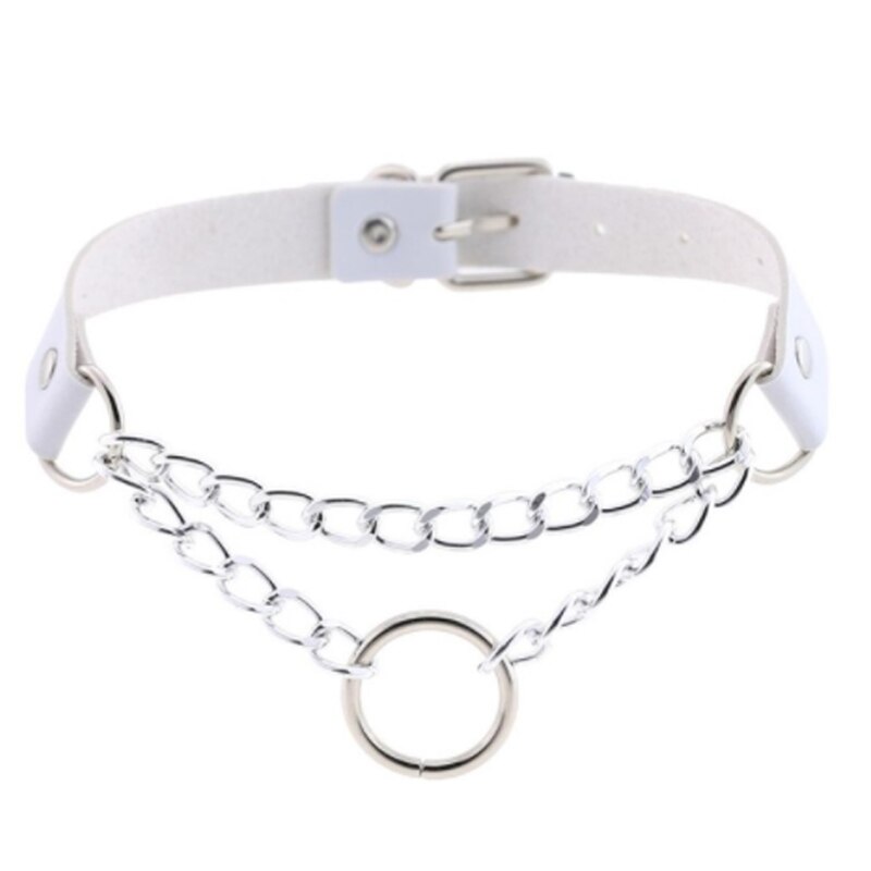 Punk choker collar for women necklace Goth Silver color chain leather choker collar women chocker girls emo jewelry: White