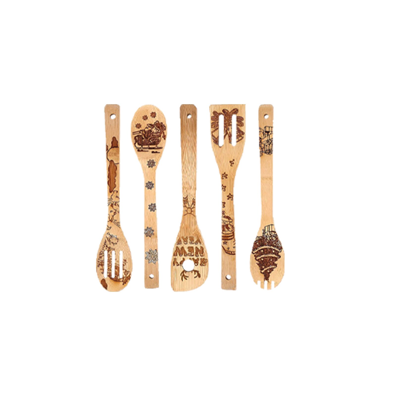 Spoon Bamboo Kitchen Cooking Utensil Tool Soup Teaspoon Catering For Kicthen Spoon 5pcs 3D Relief Pattern Carving With Wooden