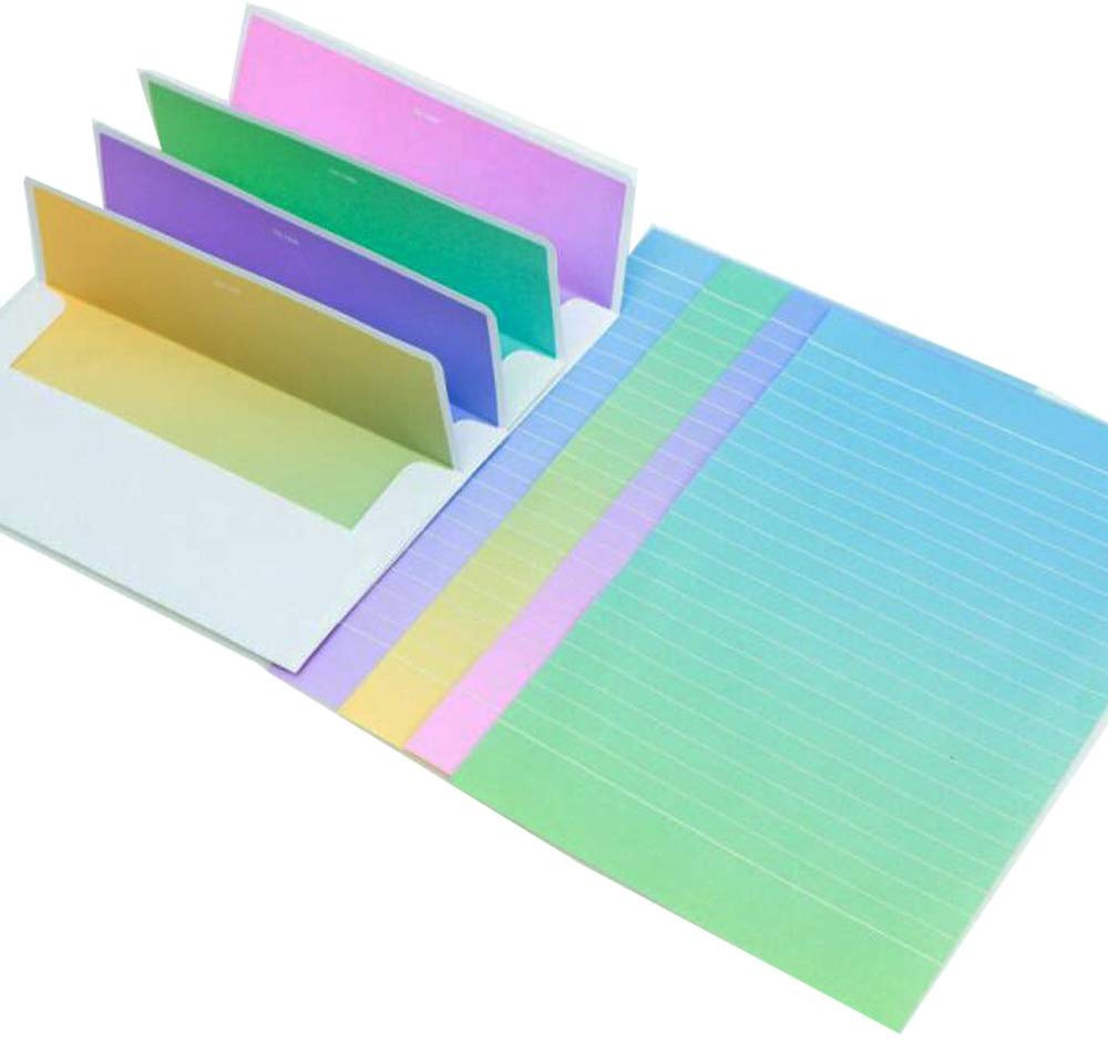 Graduated Color Letter 4 PCS Writing Lined Paper and 2 PCS Envelopes Stationary Set For Kids Boys Girls Office School