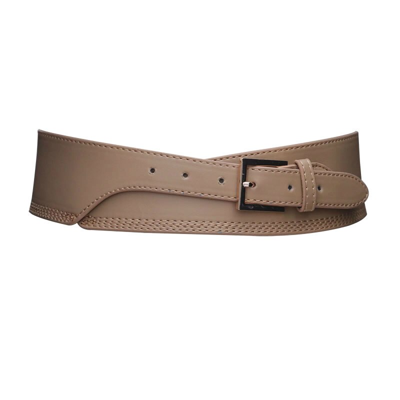 Spring Autumn Women Lady Color Soft Pu Leather Wide Belt Self Tie Wrap Waist Mujer Dress Pants pasek damski: Khaki