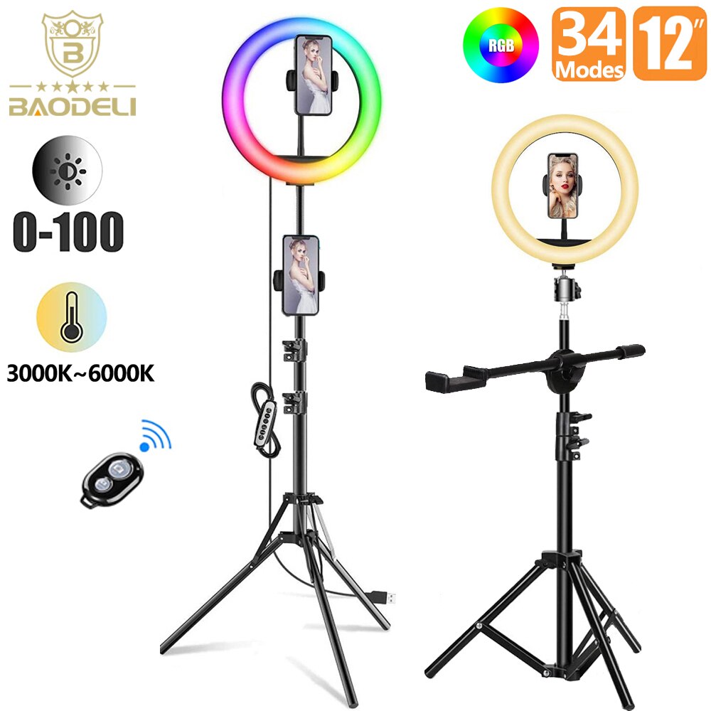 Anillo de luz Led para Selfie, lámpara de luz de relleno circular de 30cm, 12 pulgadas, con trípode y soporte para teléfono