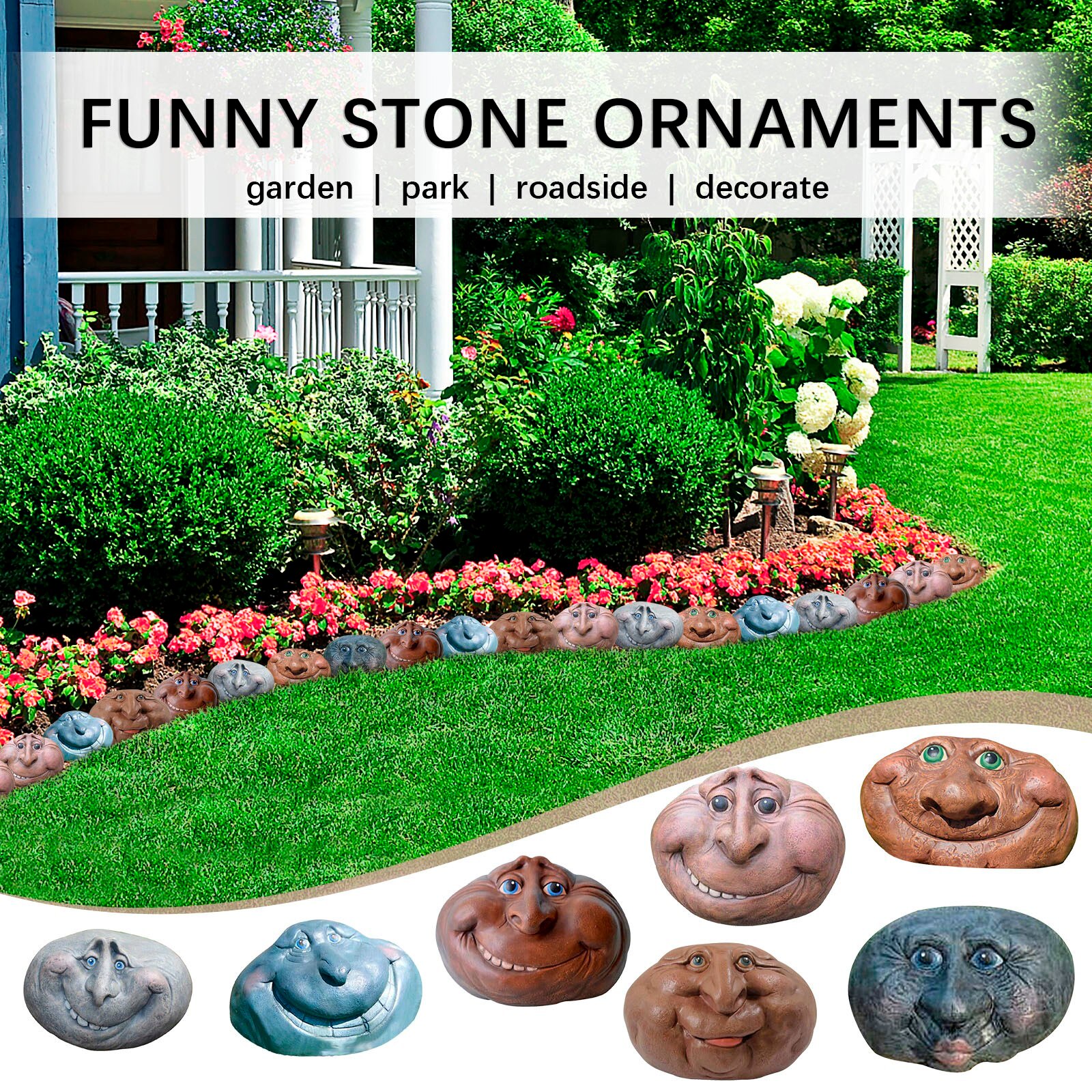 Rock Funny Face Garden Yard Art Resin Sculptures Mystical Garden Stones For Indoors Outdoors Patio Porch Home Outdoors Decor